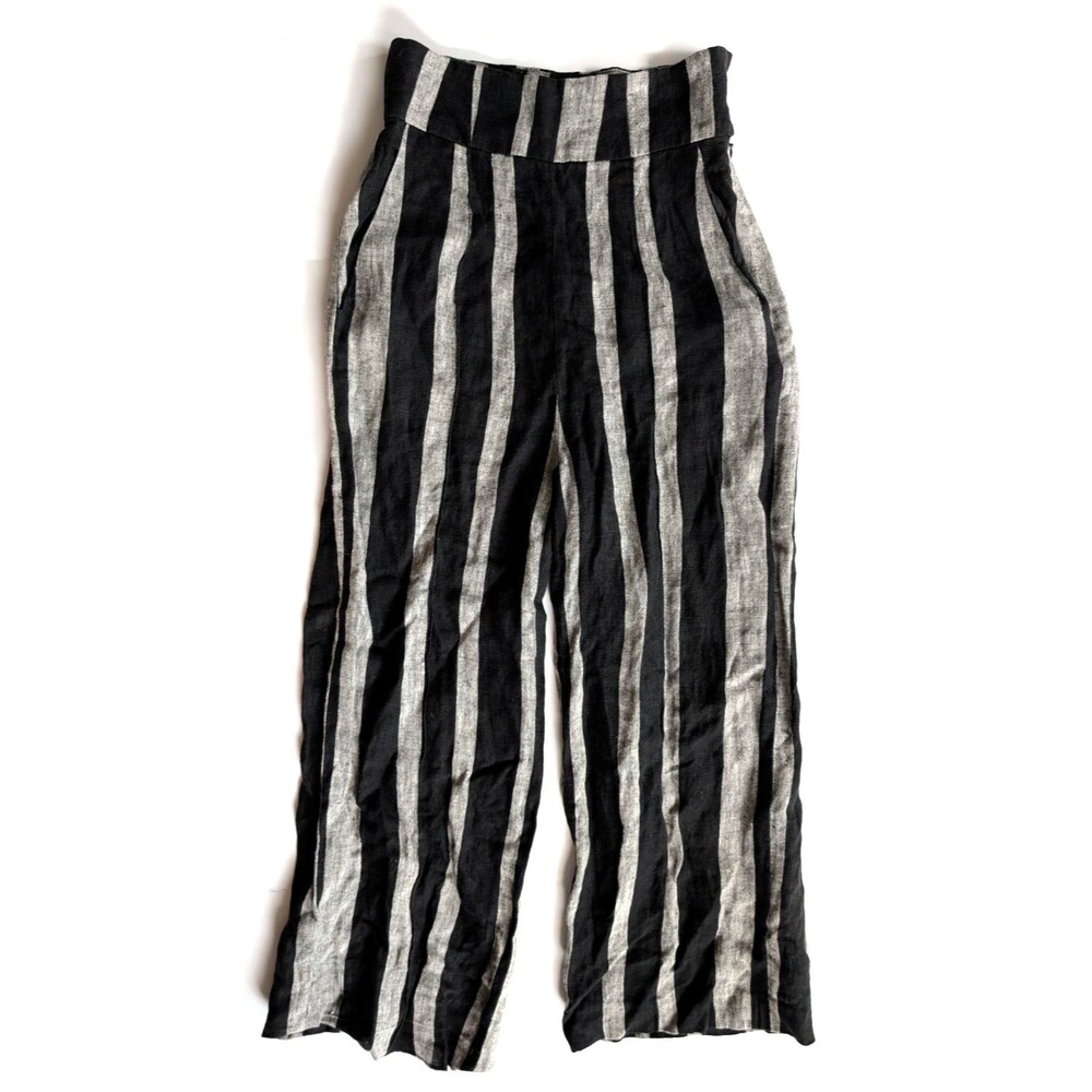 No.6 Store Striped Linen Crop Pants Size 1 US 6-8 Black Natural High Rise